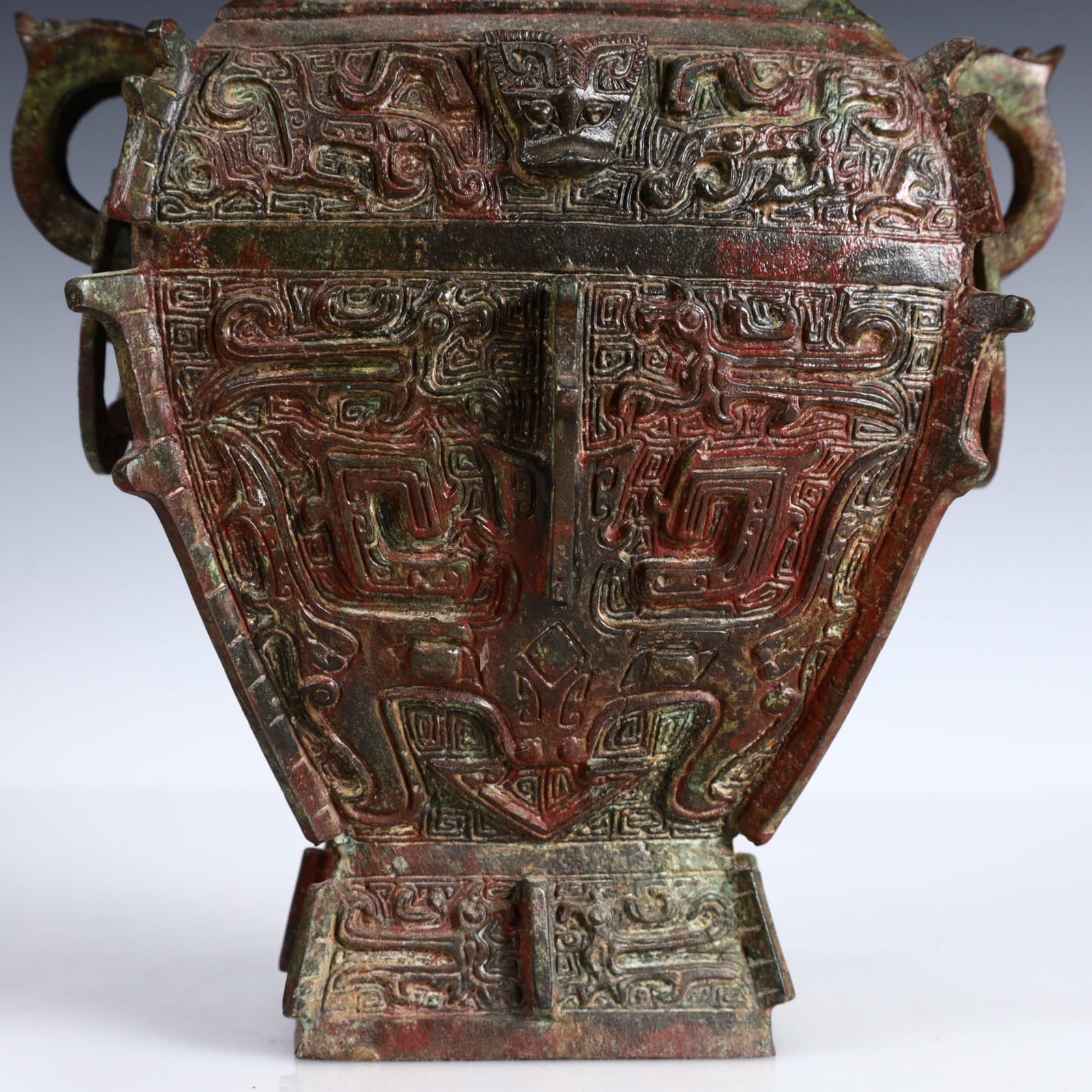 A Rare Bronze Beast-Face Pattern Double-Ears Bottle - 10