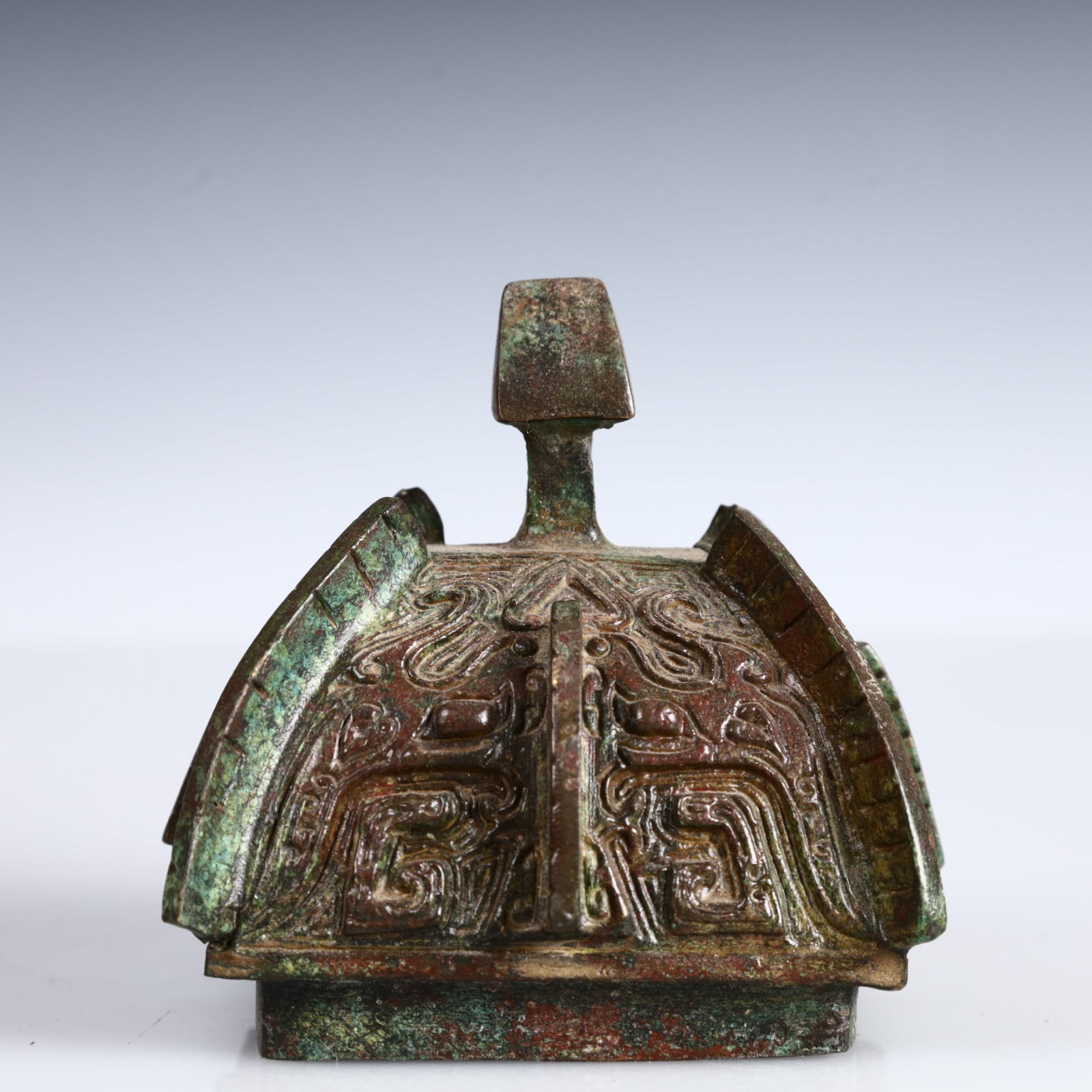 A Rare Bronze Beast-Face Pattern Double-Ears Bottle - 12