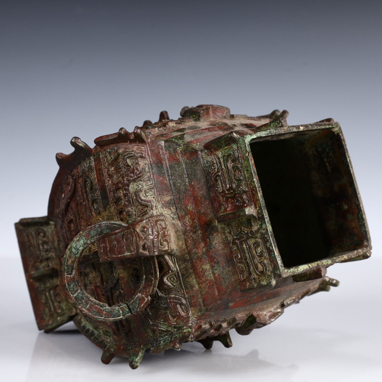 A Rare Bronze Beast-Face Pattern Double-Ears Bottle - 13