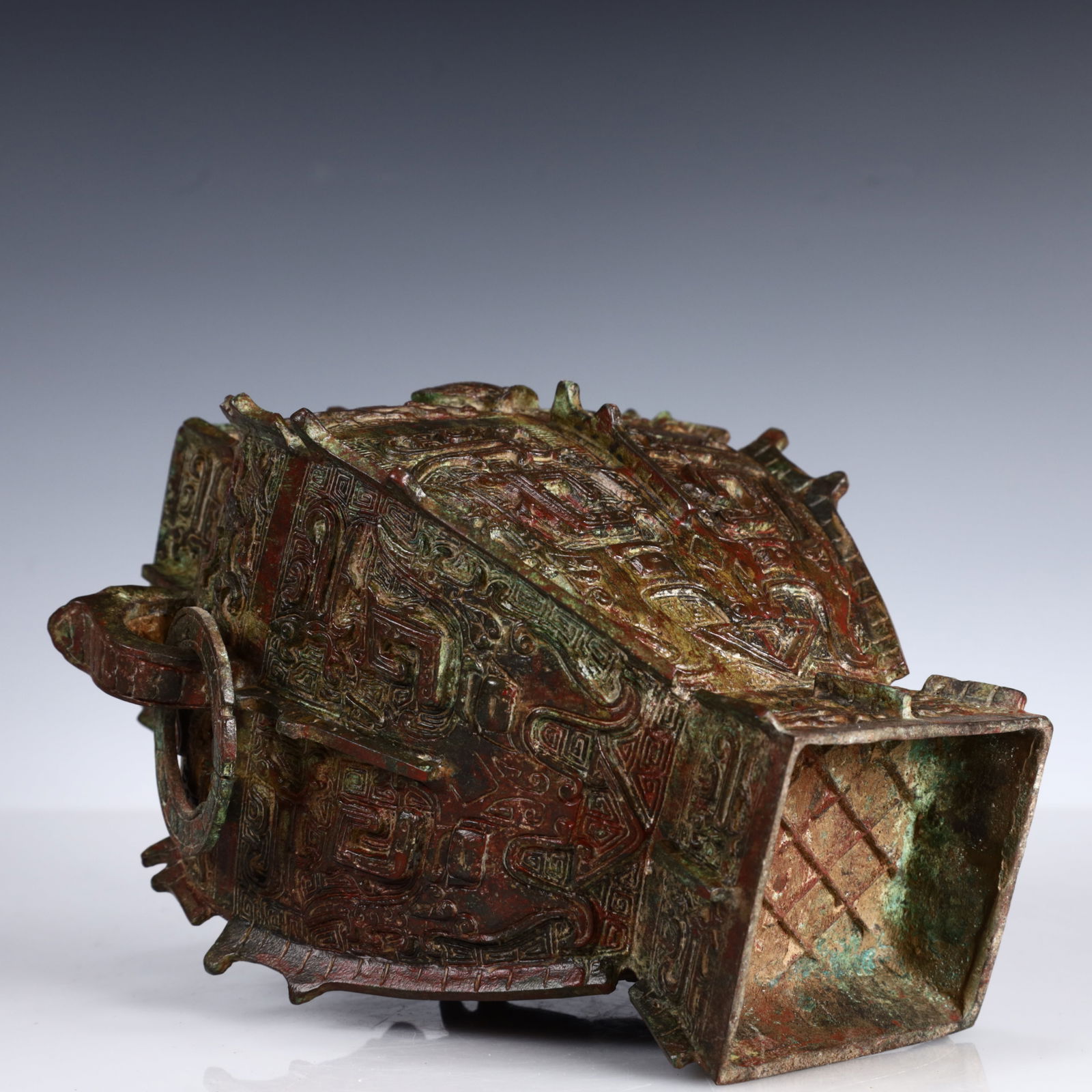 A Rare Bronze Beast-Face Pattern Double-Ears Bottle - 14