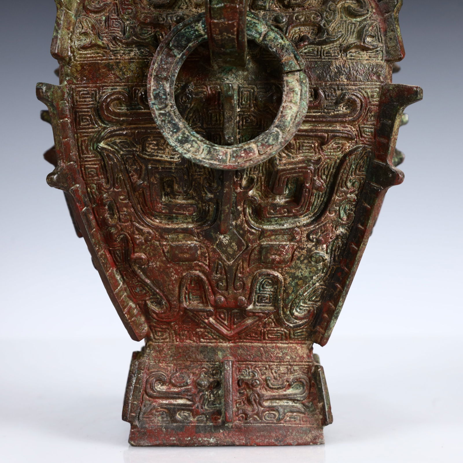 A Rare Bronze Beast-Face Pattern Double-Ears Bottle - 7