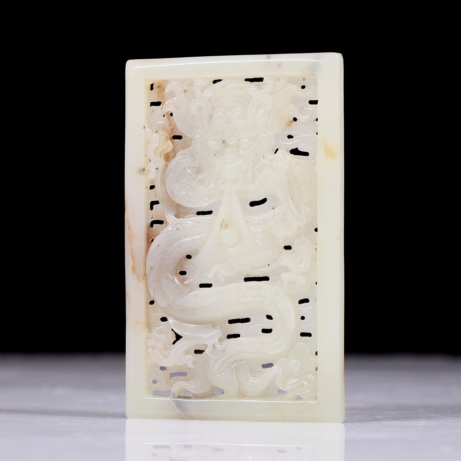 An exquisite white jade dragon pattern plaque - 4