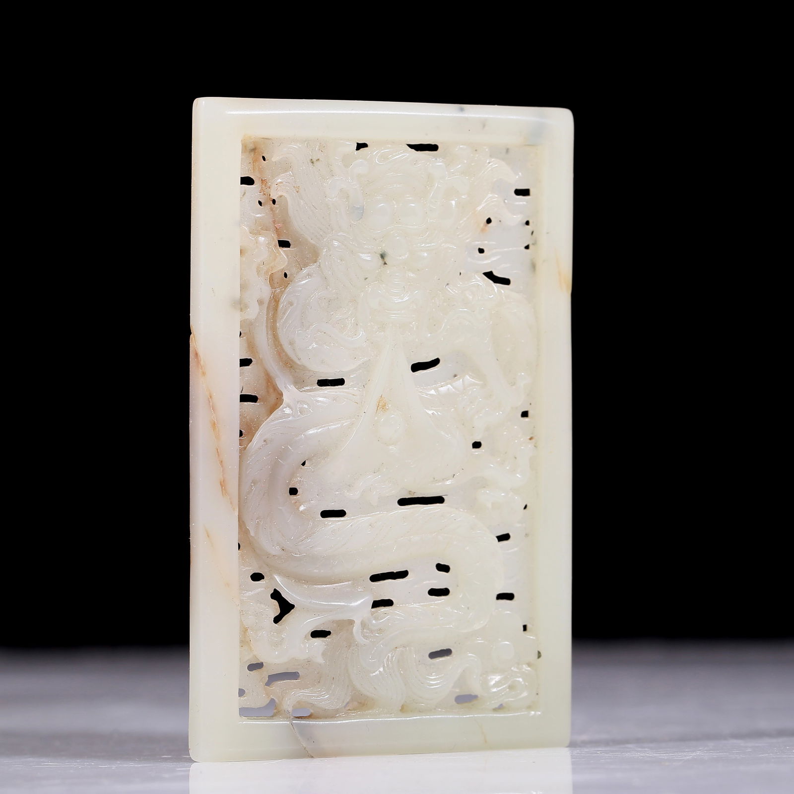 An exquisite white jade dragon pattern plaque - 5