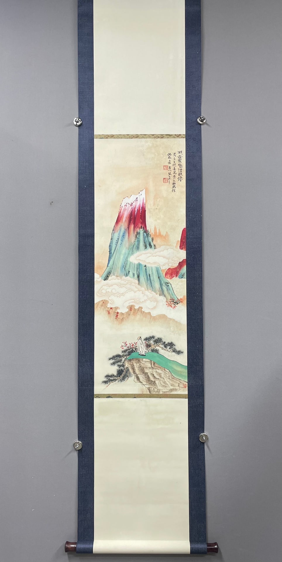 A Chinese Vertical Scroll Ink Painting of Landscape and Figure on Paper (1 of 6)
