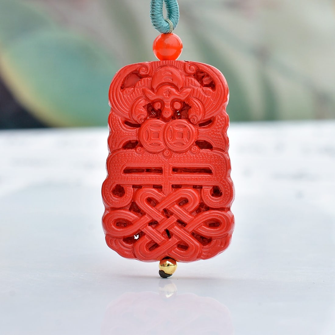 An Exquisite Cinnabar Bats Pattern Pendant - 4