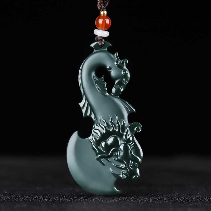 An Exquisite Cyan jade Dragon Pattern Pendant: An Exquisite Cyan jade Dragon Pattern Pendant,Size:2.5inx1.3inx0.3in 青玉龙纹挂件
