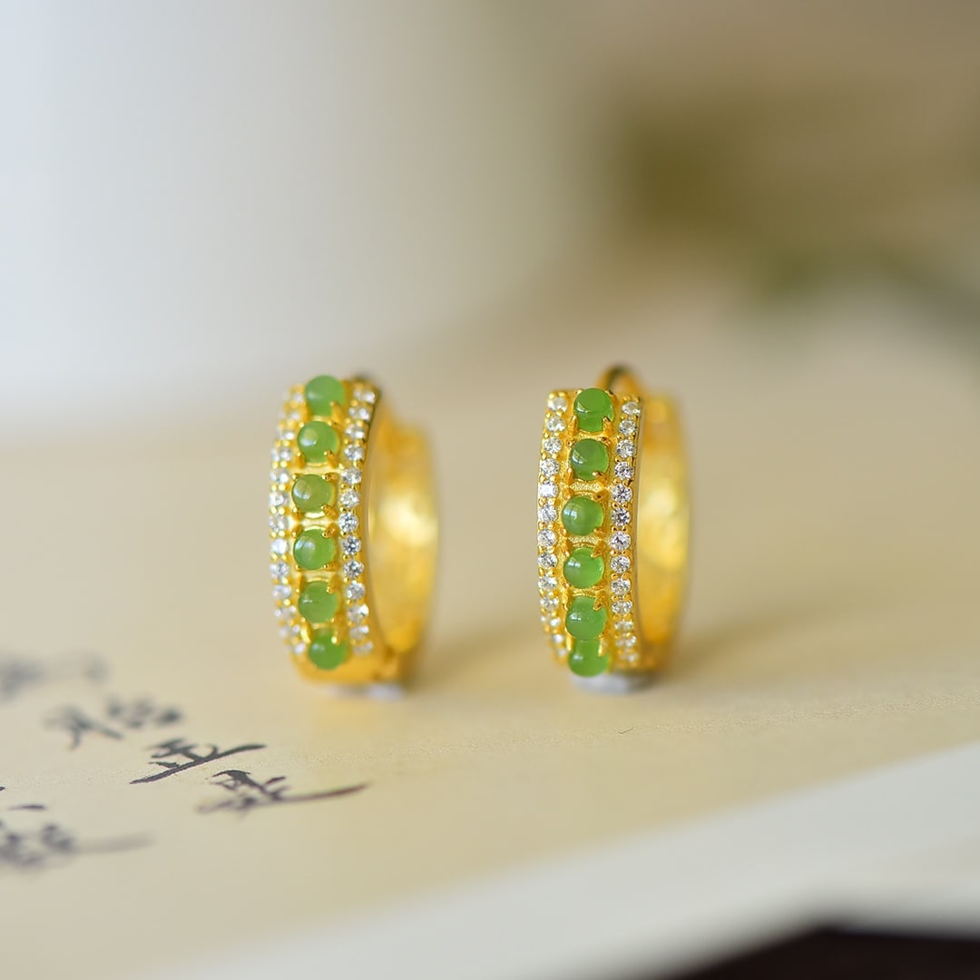 A Pair of Exquisite Sterling Silver-Gold Plated Inlaid Jasper Earrings,Inlaid Diamond: A Pair of Exquisite Sterling Silver-Gold Plated Inlaid Jasper Earrings,Inlaid Diamond,Size:0.1inx0.1in 