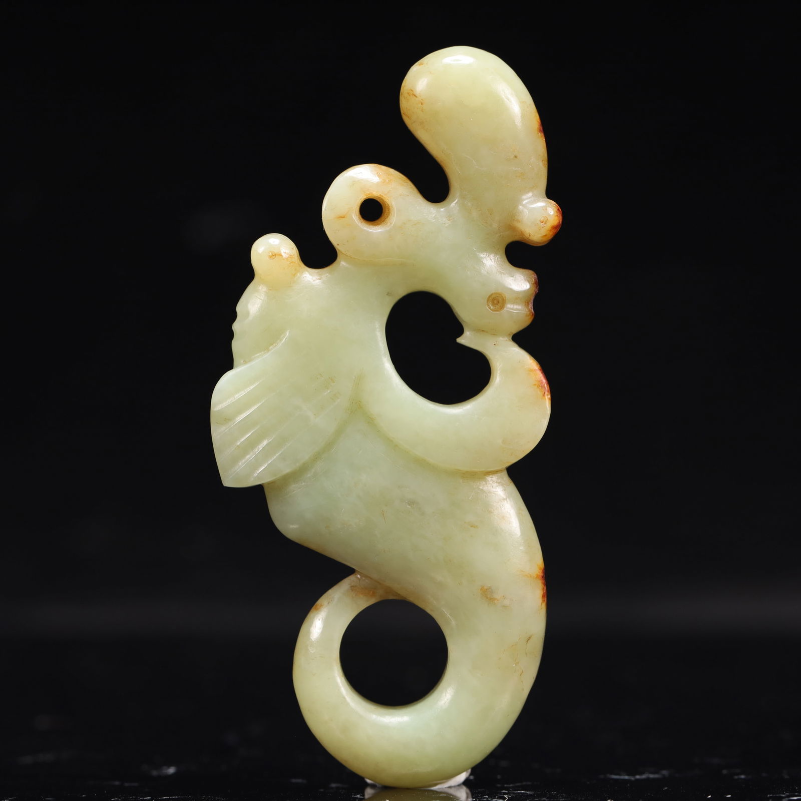 An Archaic Hongshan Culture White Jade Pendant: An Archaic Hongshan Culture White Jade Pendant,Ancient Time, China,Size:4.3inx2in,Weight:109g 红山文化白玉挂件,中国新石器&