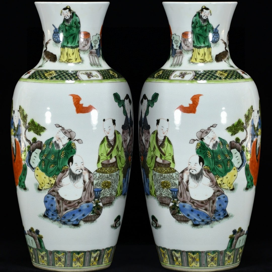 A Pair of Huge Wucai Character and Story Pattern Vases (1 of 9)