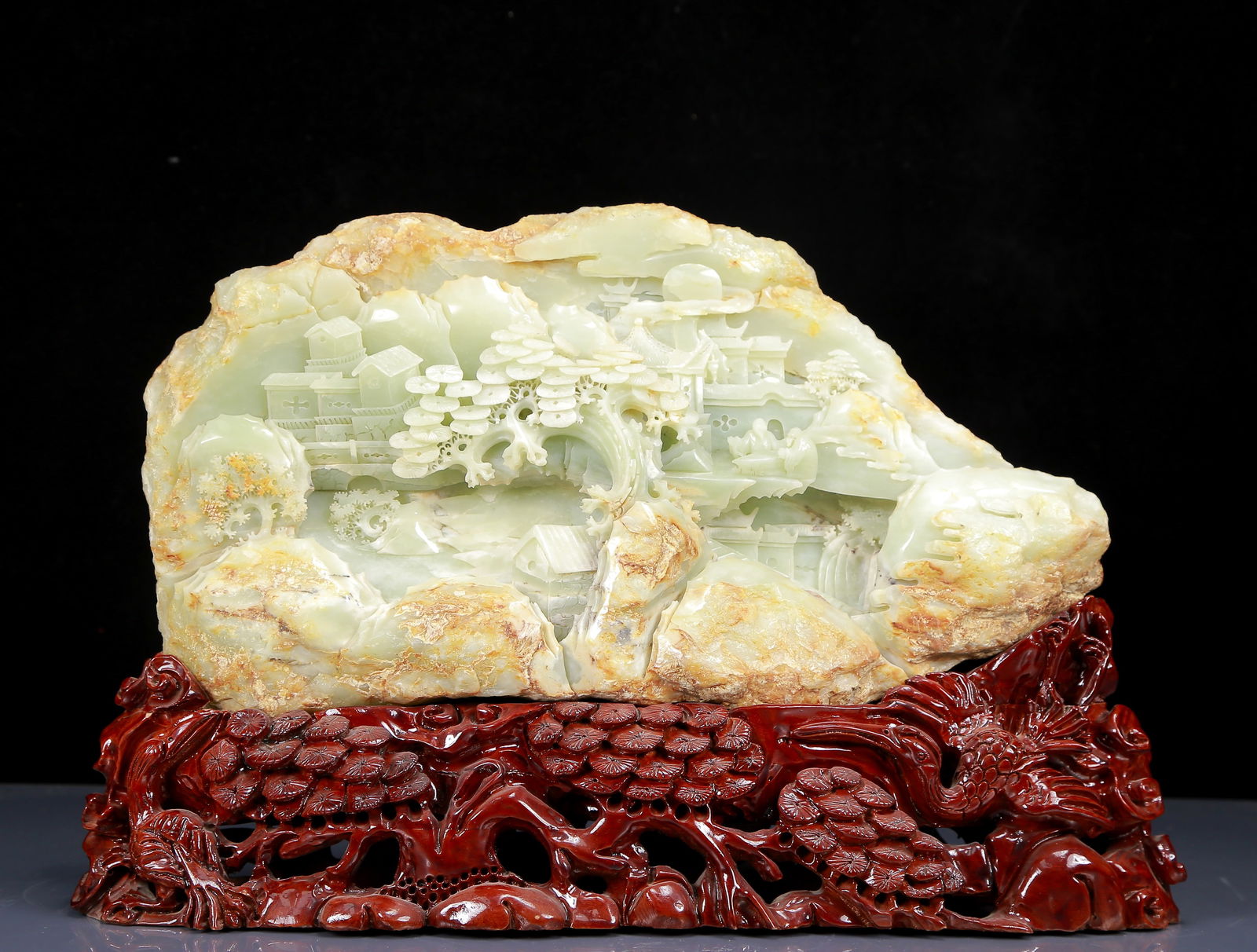 A Rare White Jade Landscape and Figure Pattern Ornament: A Rare White Jade Landscape and Figure Pattern Ornament,Qing Dynasty, China,Size:15.4inx3.1inx8.3in,Weight:6620g 
