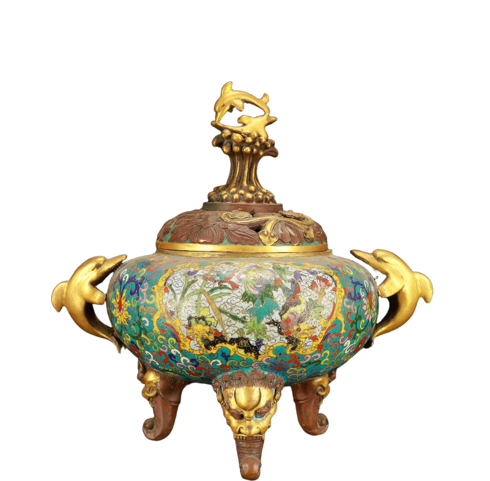 A Rare Cloisonne Flower and Bird Pattern Double-Ears and Beast-Legs Censer (1 of 12)