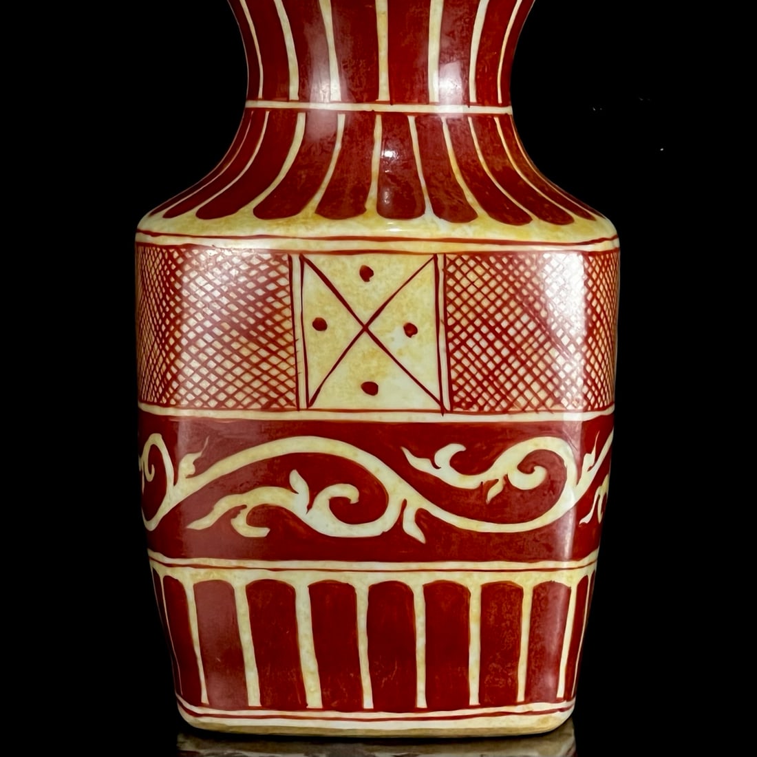 A Rare Red Glazed Scroll Grass Pattern Gourd-Shaped Vase - 3