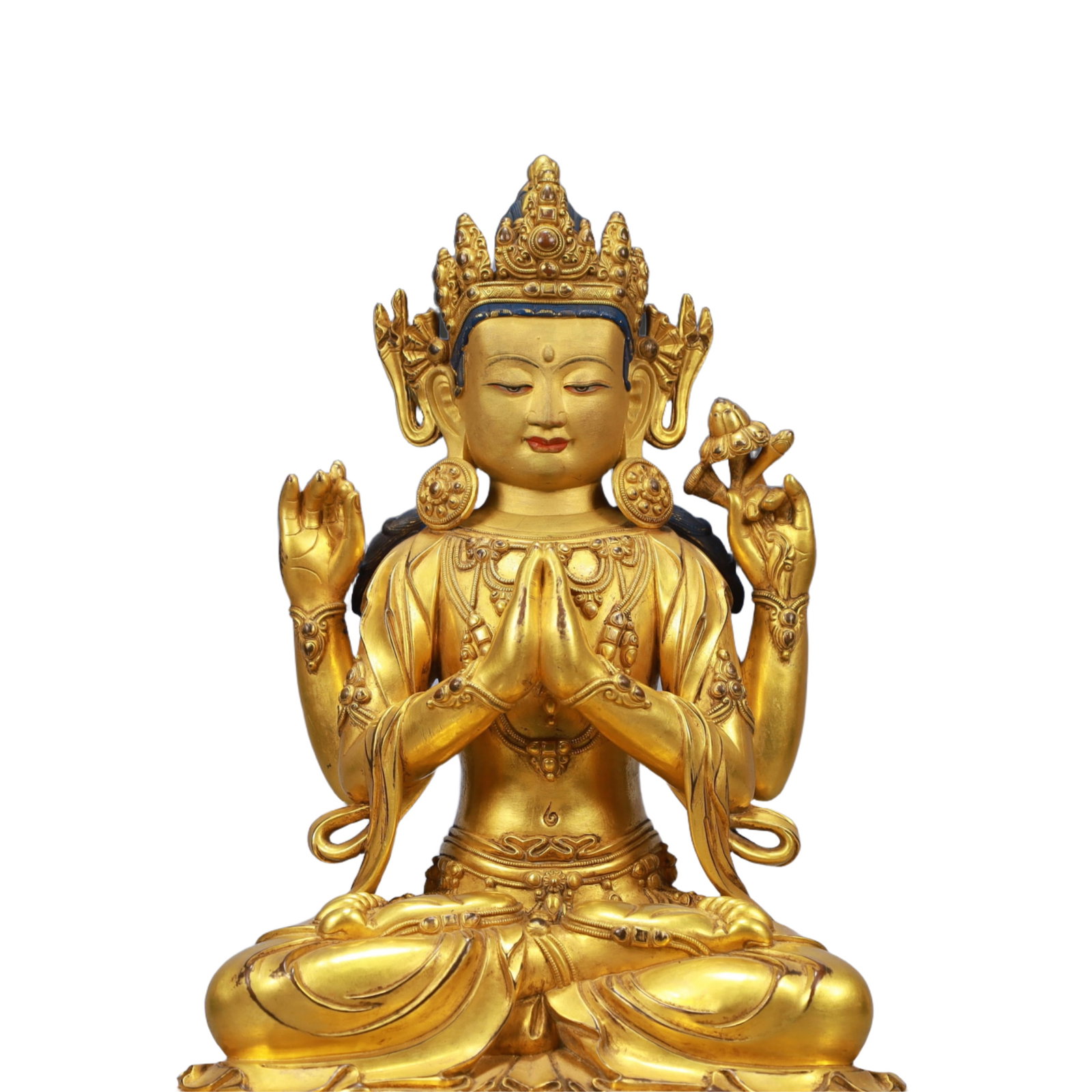 A Solemn Gilt Bronze Four-arms Statue of Avalokitesvara - 2
