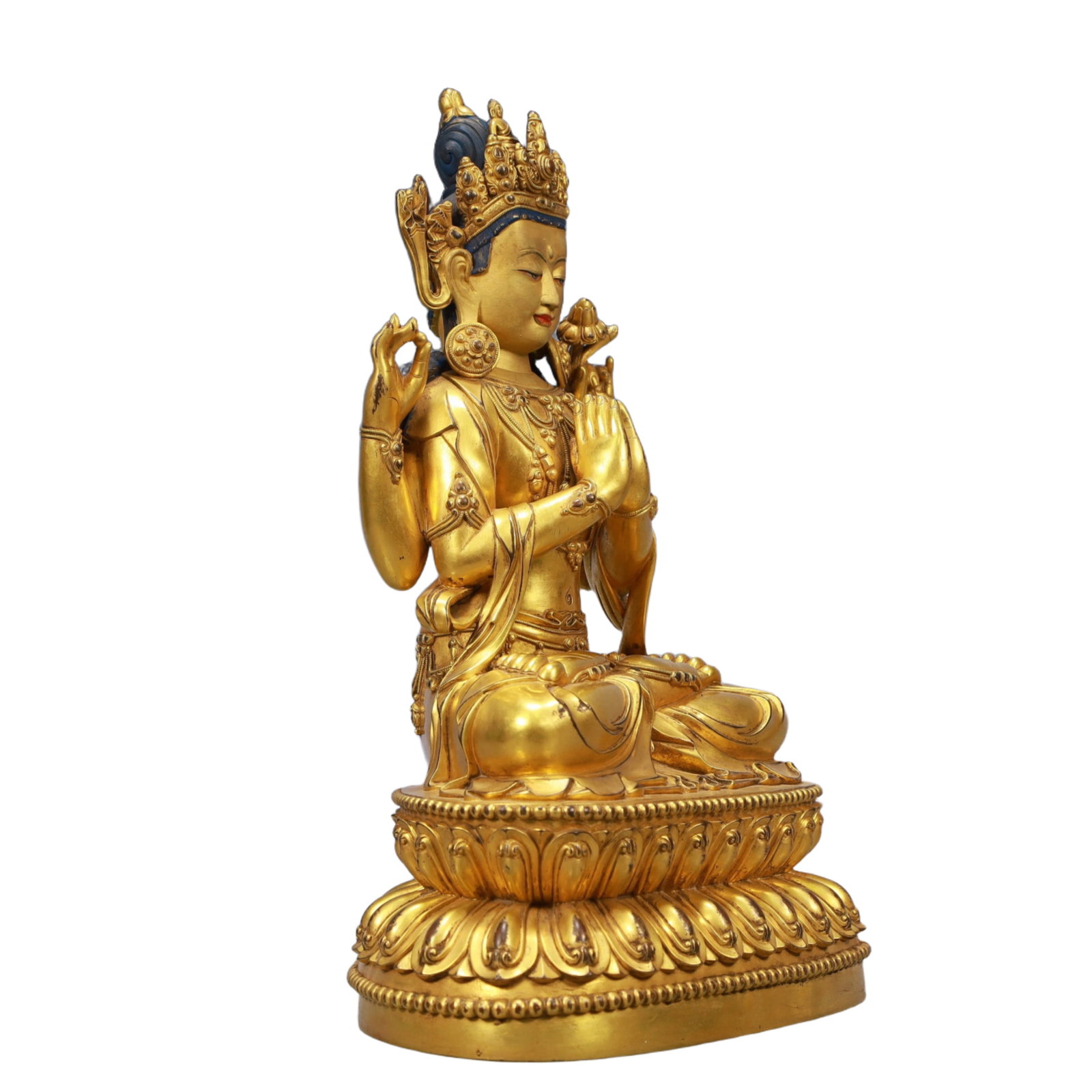 A Solemn Gilt Bronze Four-arms Statue of Avalokitesvara - 7