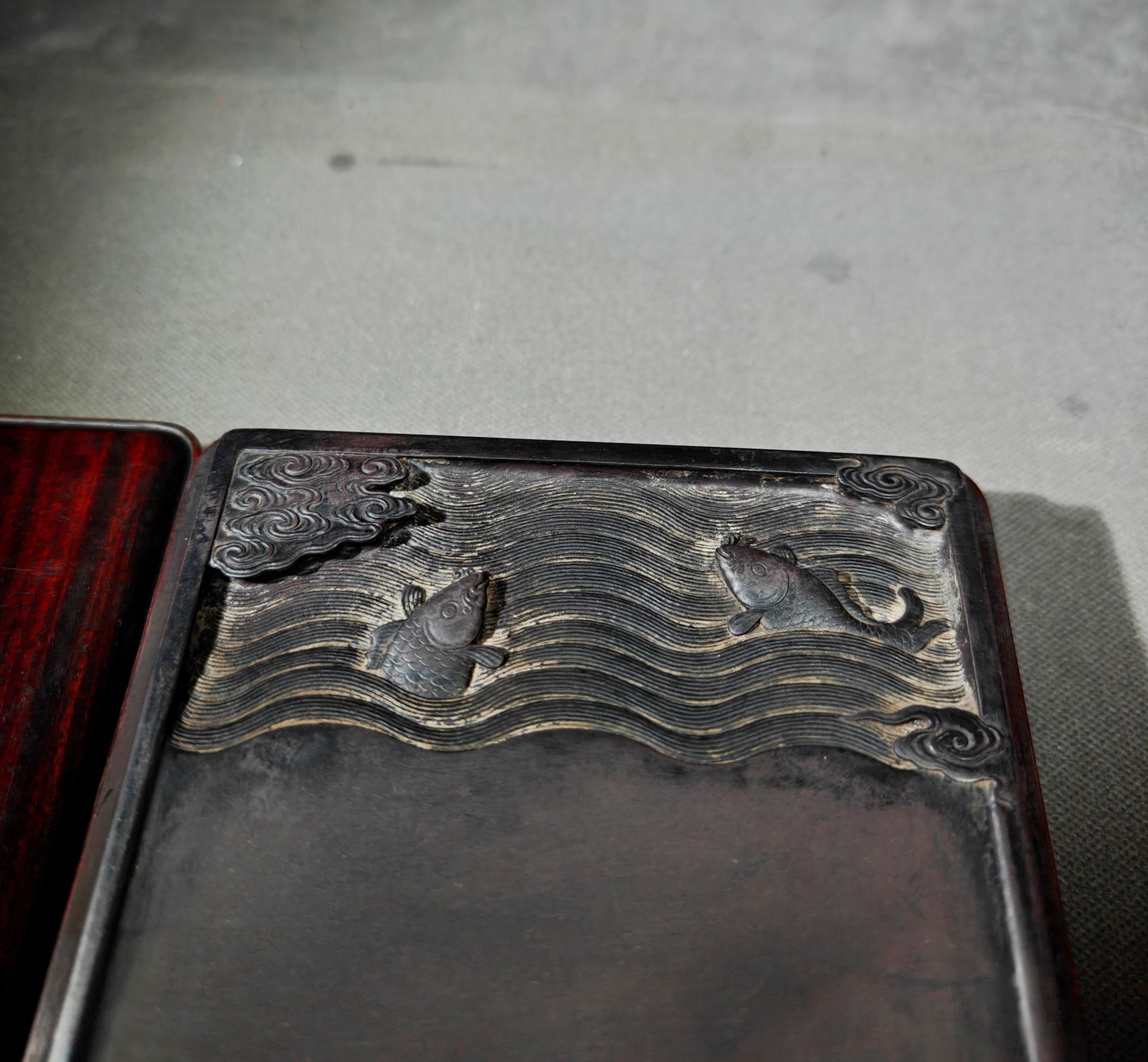 An Exquisite Fish Pattern Inkstone,With Poem - 8