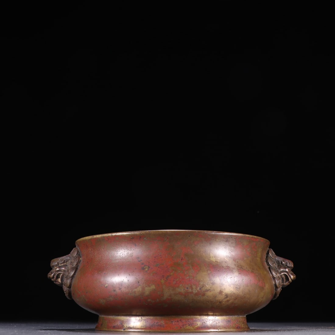 An Exquisite Bronze Beast-Ears Censer: An Exquisite Bronze Beast-Ears Censer,Ming Dynasty, China,Xuande Six-character Mark,Size:2.6inx6.6in,Weight:1214.1g 