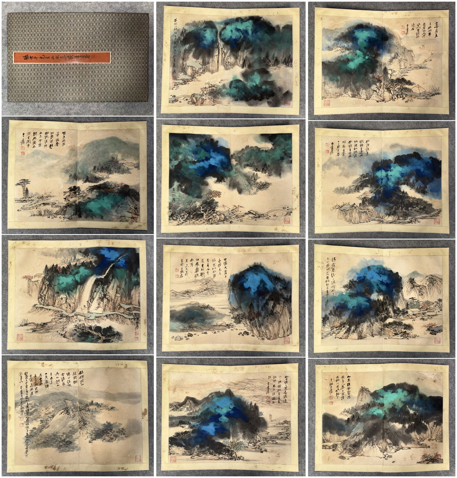 A Chinese Album Ink Painting of Landscape on Paper,Zhang Daqian: A Chinese Album Ink Painting of Landscape on Paper,Zhang Daqian,Size:15.7inx21.3in,18.5inx11.8in 一本中国水墨山水画画册,张࣪