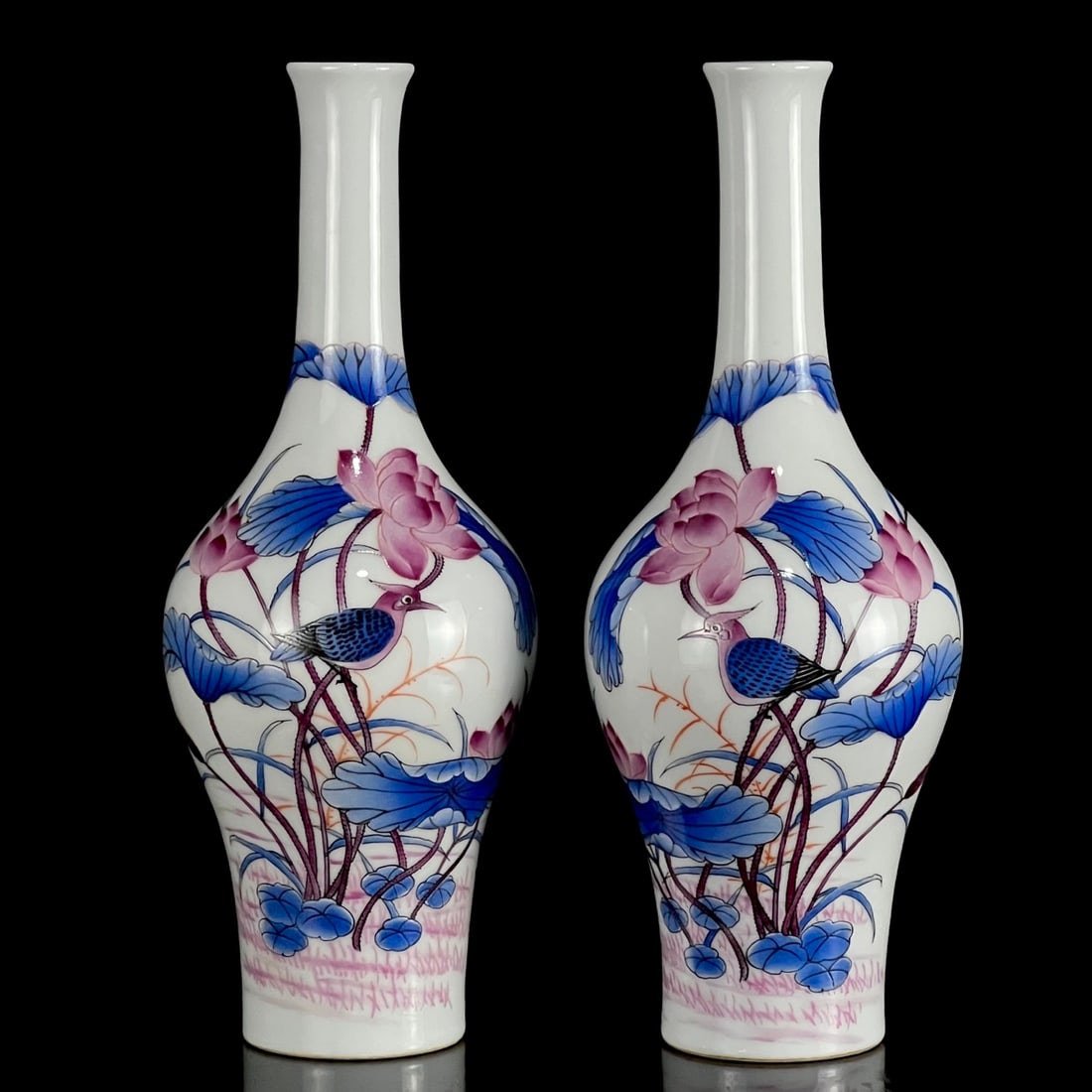 A Pair of Exquisite Famille-Rose Flower and Bird Pattern Vases (1 of 9)