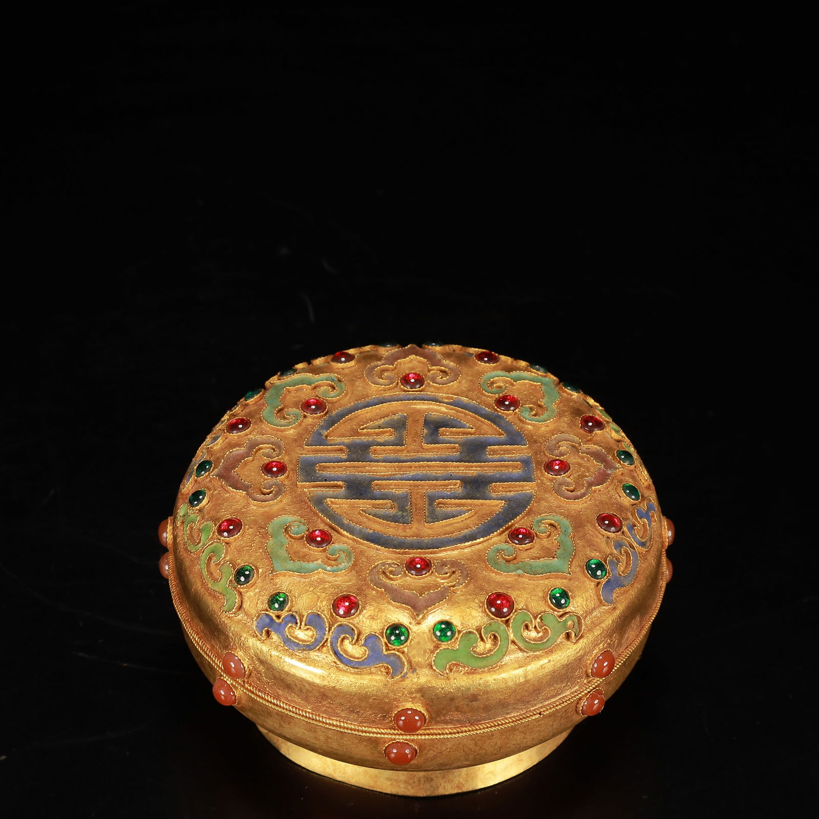 An Exquisite Gilt Bronze Flower Pattern Box with Cover,Inlaid Gems (1 of 7)