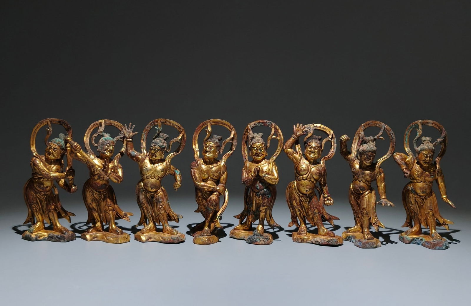 A Set of Solemn Gilt Bronze Statue of Heavenly King (1 of 9)