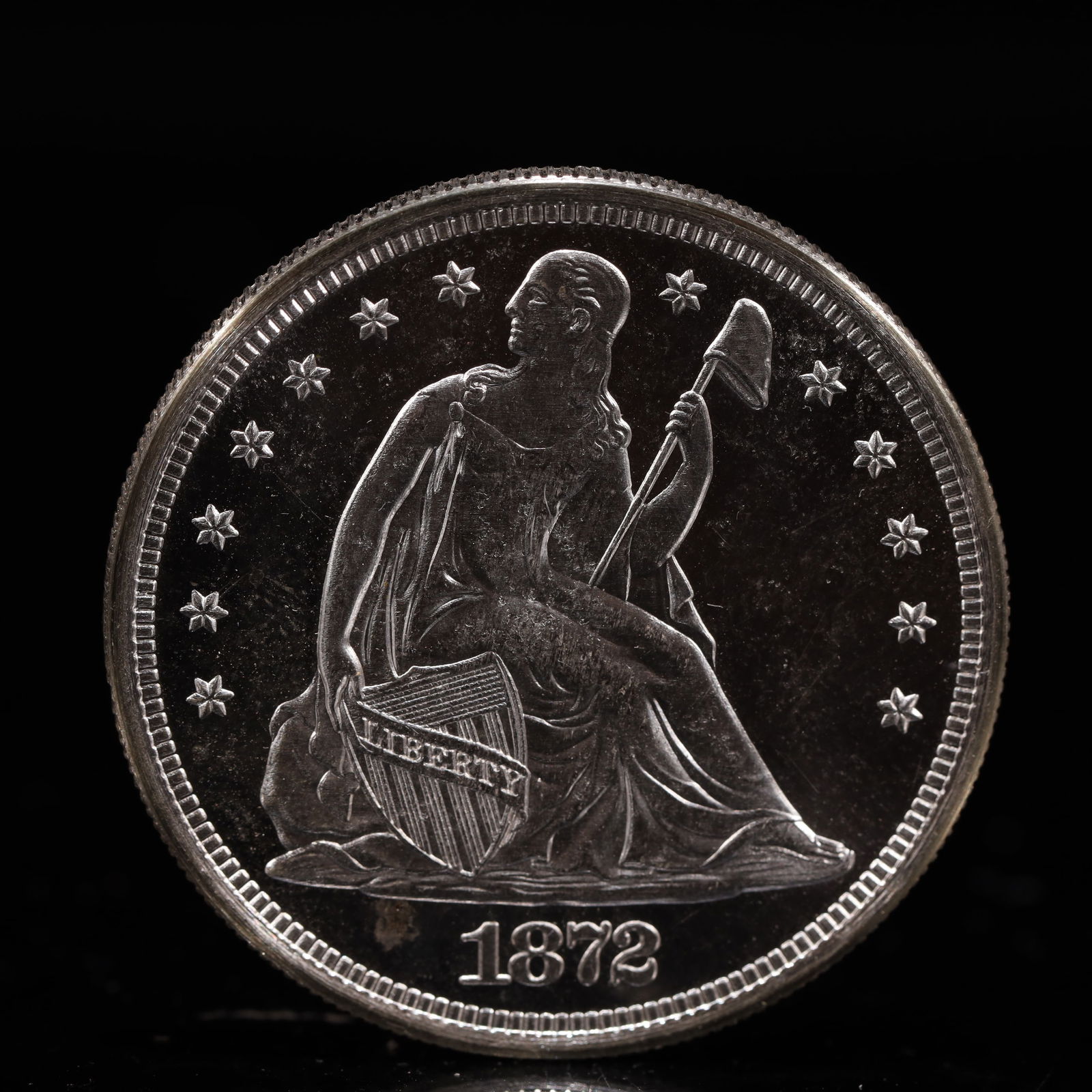 USA One Dollar 1872 Coin: American coin. IN GOD WE TRUST / LIBERTY / 1872 / UNITED STATES OF AMERICA / ONE DOL. Mint Mark: S.Weight:26.9g.