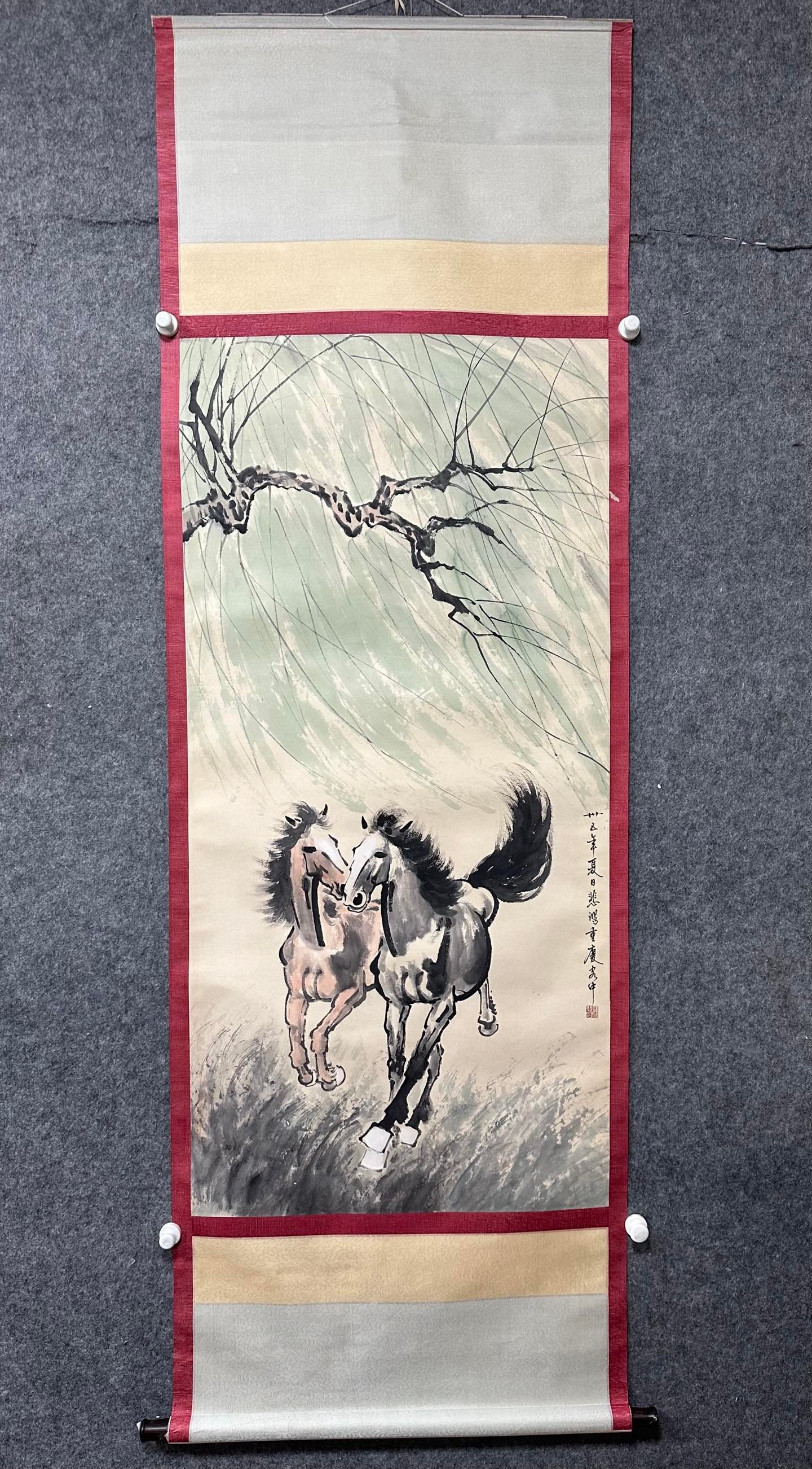 A Chinese Vertical Scroll Ink Painting of Horse on Paper,Xu Beihong (1 of 7)