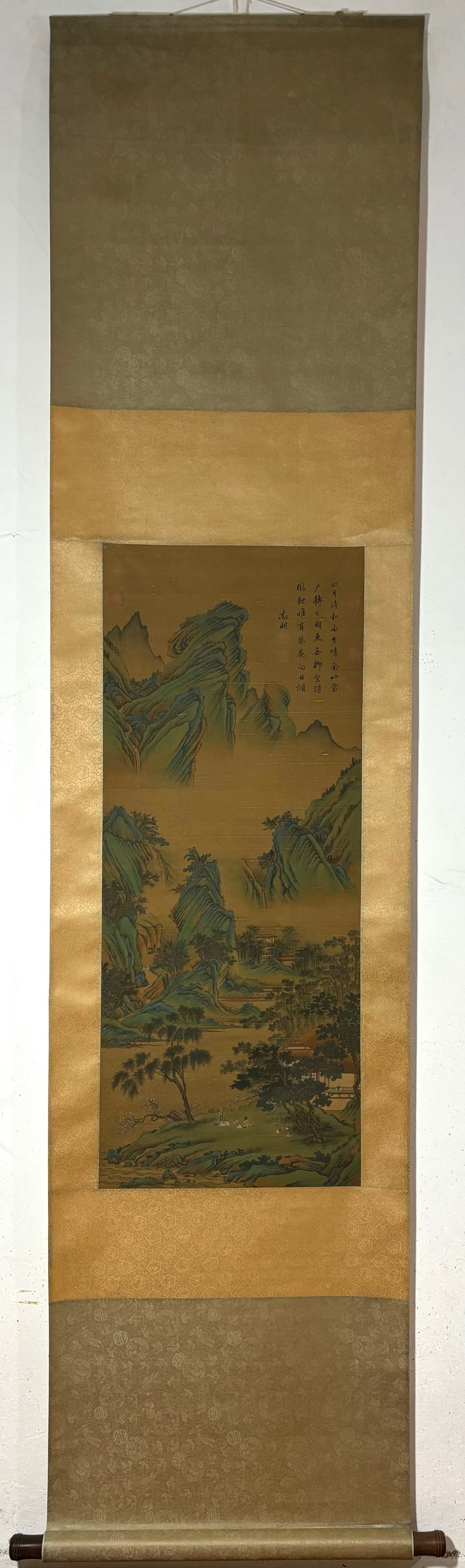 A Chinese Vertical Scroll Ink Painting of Landscape and Figure on Silk,Chou Ying (1 of 9)
