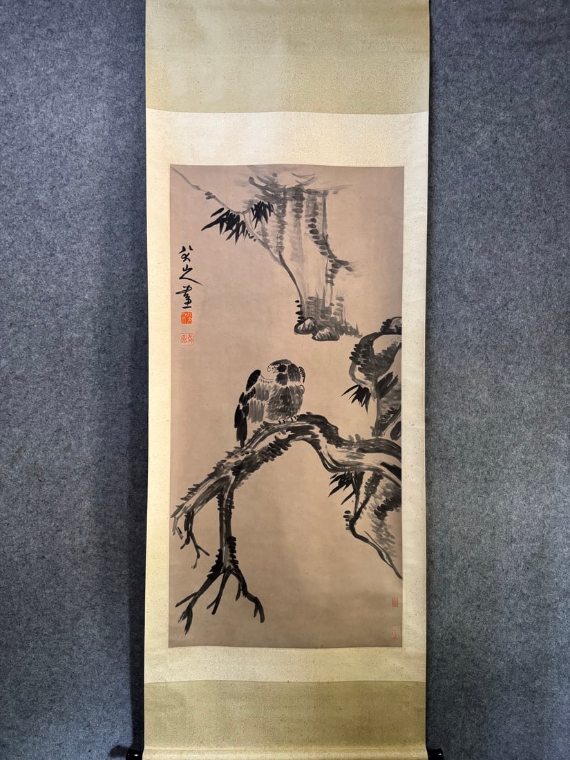 A Chinese Vertical Scroll Ink Painting of Flower and Bird on Paper,Bada Shanren (1 of 9)