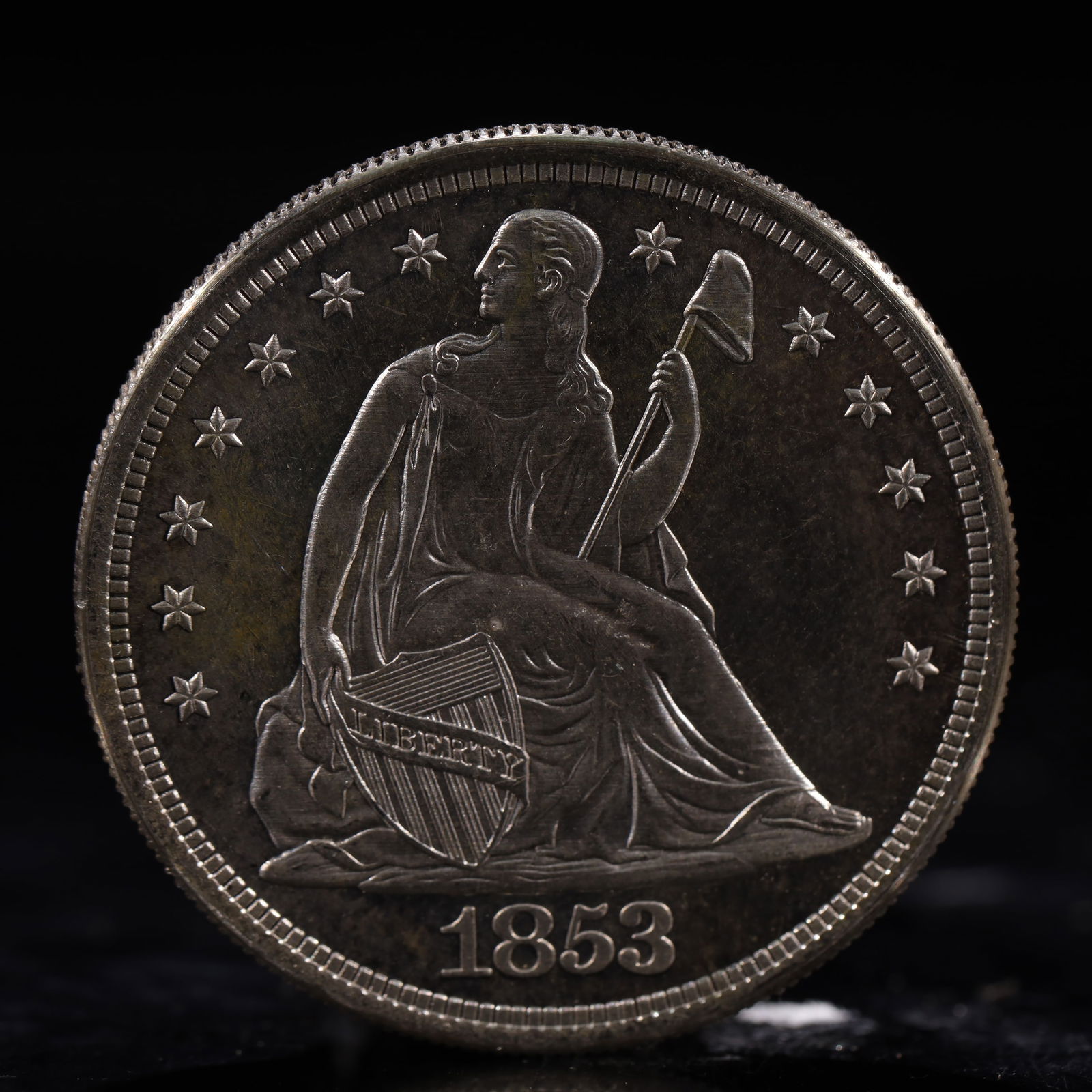 USA One Dollar 1853 Coin: American coin. IN GOD WE TRUST / LIBERTY / 1853 / UNITED STATES OF AMERICA / ONE DOL. Weight:26.9g.