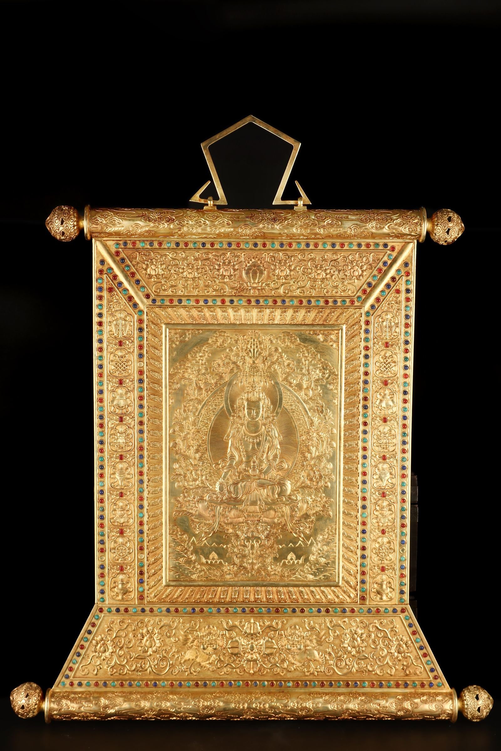 A Huge Gilt Bronze Eight Treasures and Buddha Pattern Tangka Pendant (1 of 9)
