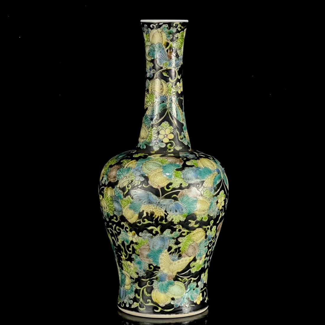 An Exquisite Black Ground Wucai Pumpkin and Butterfly Pattern Vase (1 of 9)