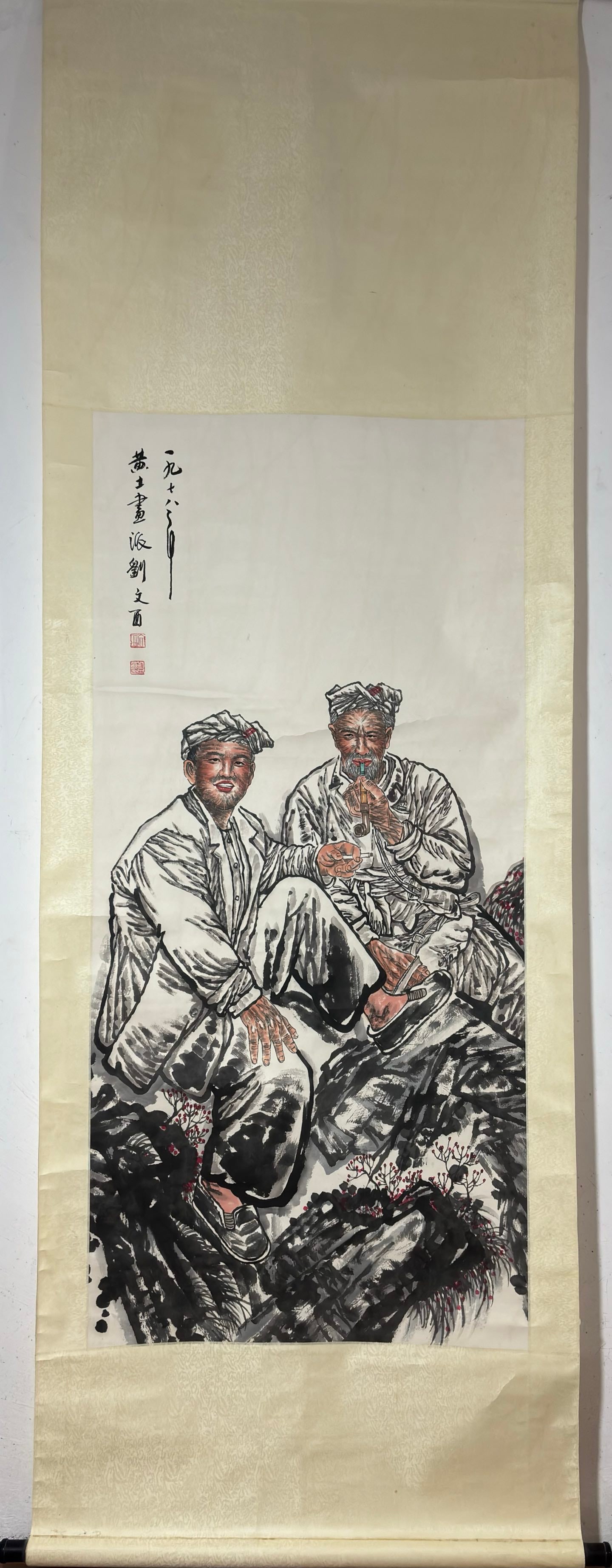 A Chinese Vertical Scroll Ink Painting of Figure on Paper,Liu Wenxi: A Chinese Vertical Scroll Ink Painting of Figure on Paper,Liu Wenxi,Size:(Without frame)55.7inx26.4in 一幅中国水墨人物画立轴,刘&