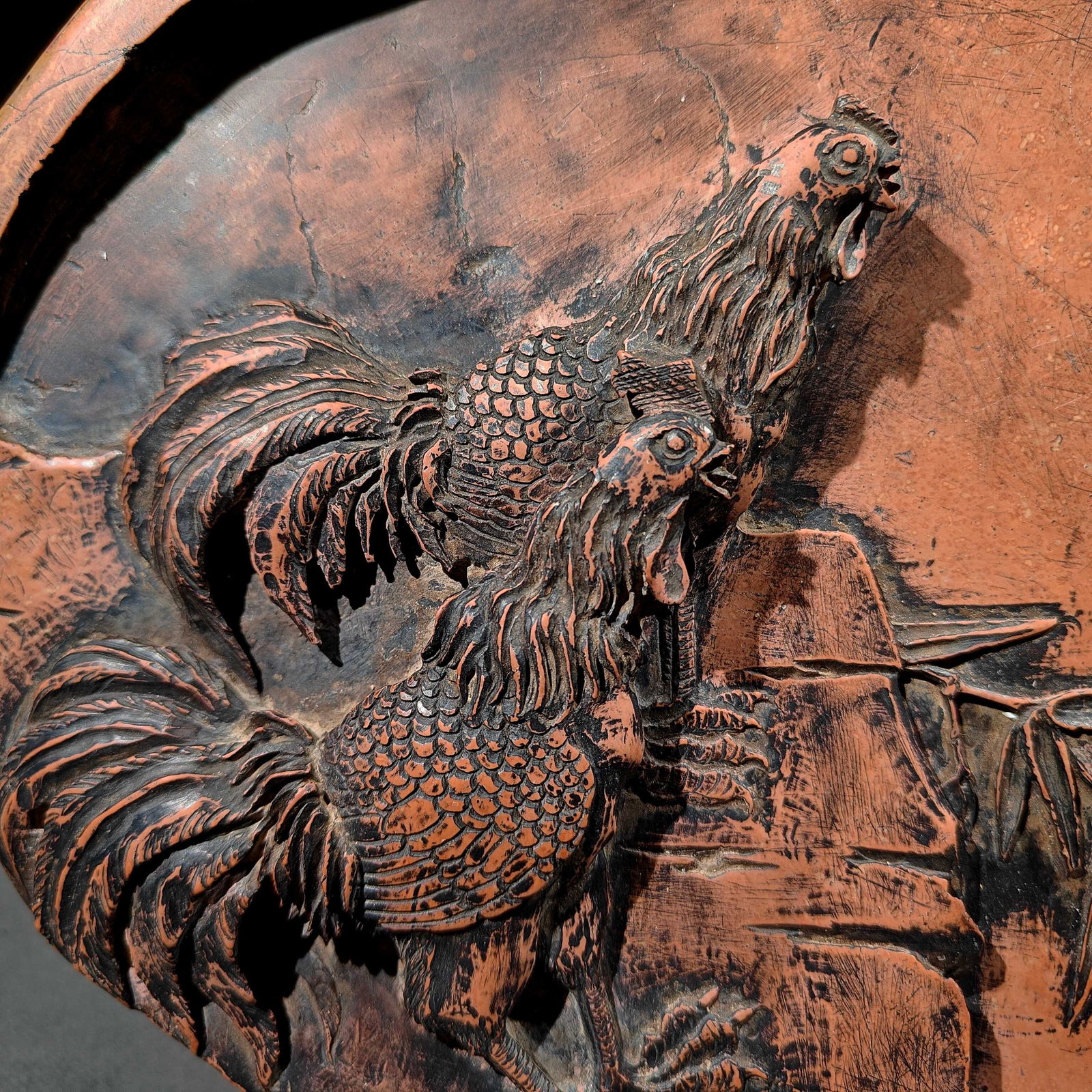 A Huge Rooster Pattern Inkstone,With Poem - 2