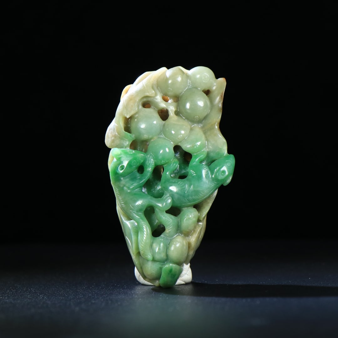 An Exquisite Jadeite Squirrel and Grapes Hand Piece (1 of 9)