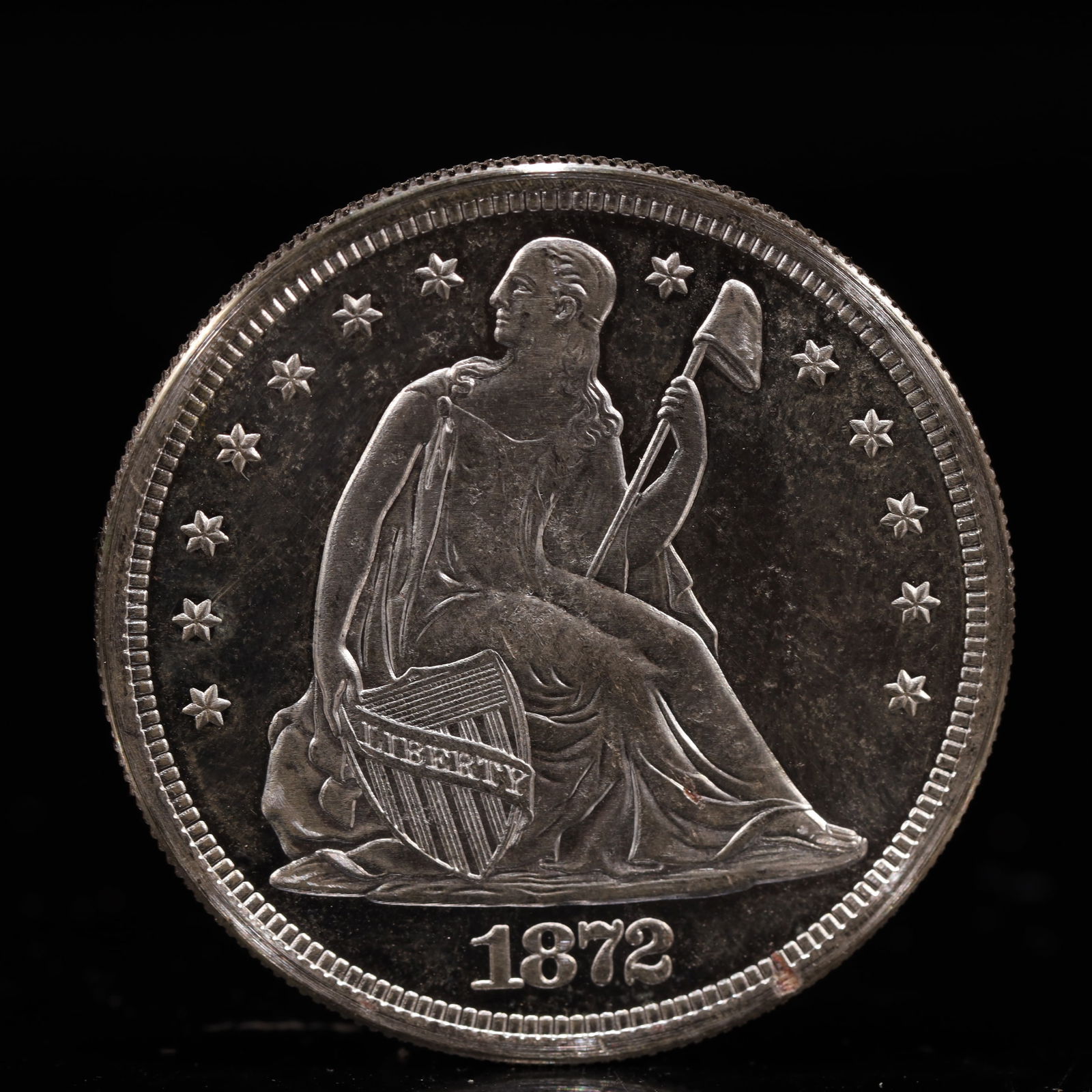 USA One Dollar 1872 Coin: American coin. IN GOD WE TRUST / LIBERTY / 1872 / UNITED STATES OF AMERICA / ONE DOL. Mint Mark: CC.Weight:26.9g.