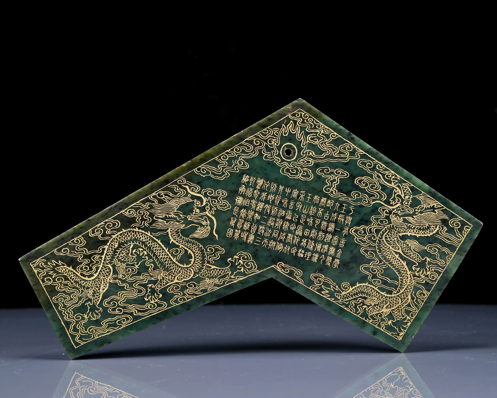 An Exquisite Jasper Painted Gold Dragon Pattern Table Screen - 10