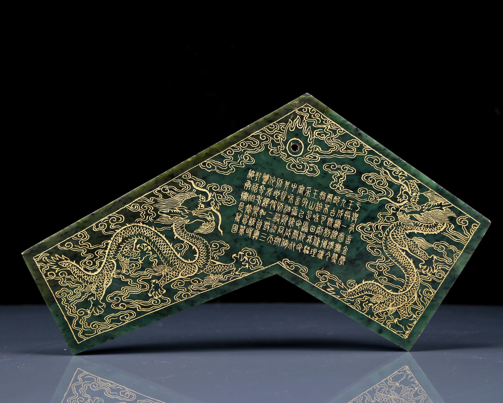 An Exquisite Jasper Painted Gold Dragon Pattern Table Screen - 9