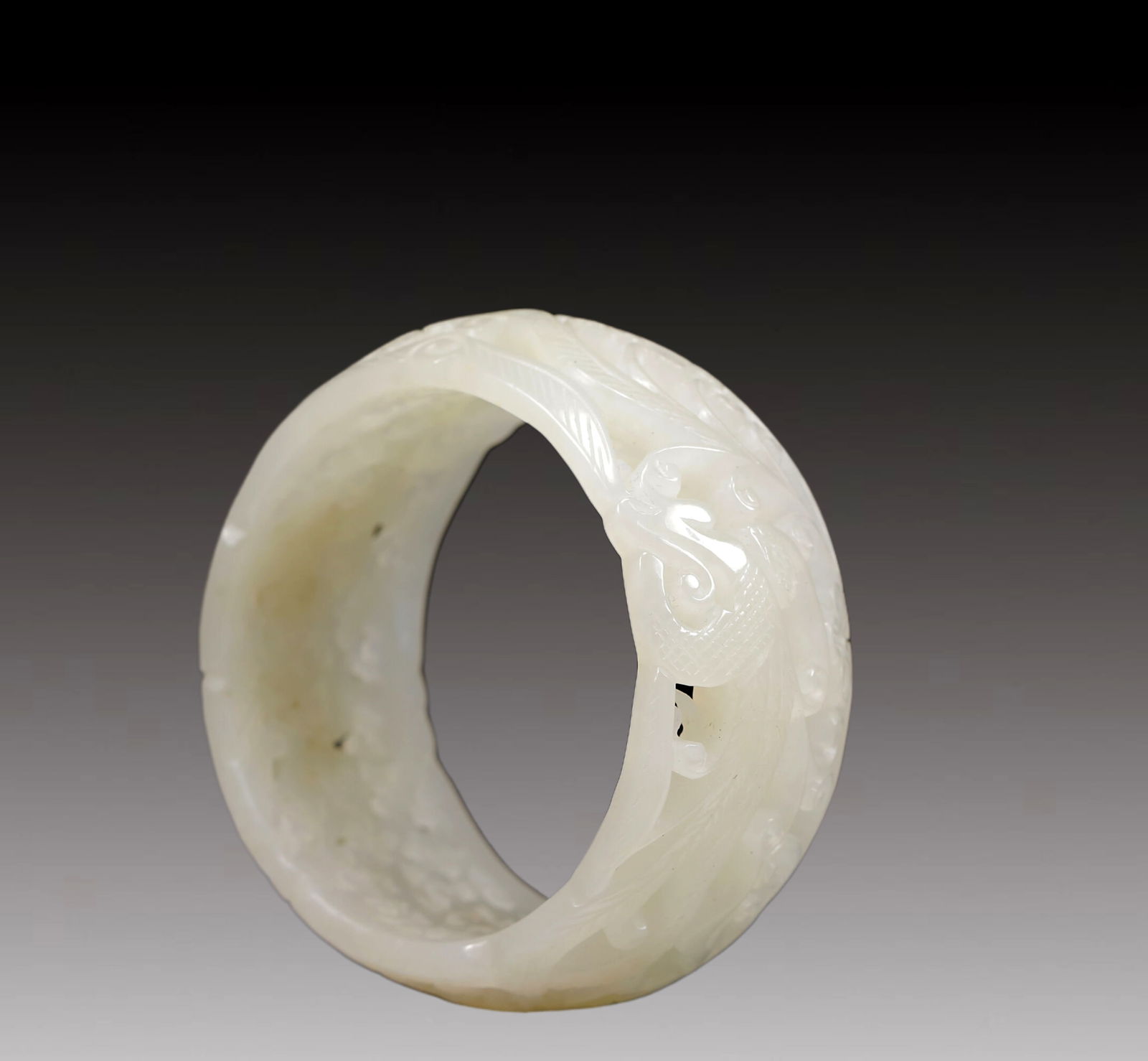 An Exquisite White Jade Flower and Bird Pattern Bracelets (1 of 6)