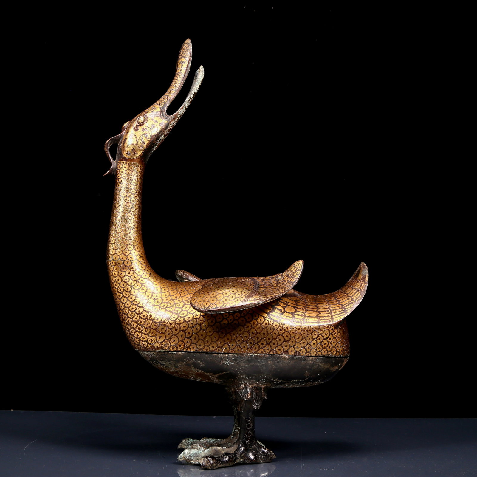 An Exquisite Bronze Inlaid Gold Duck-Shaped Censer (1 of 12)
