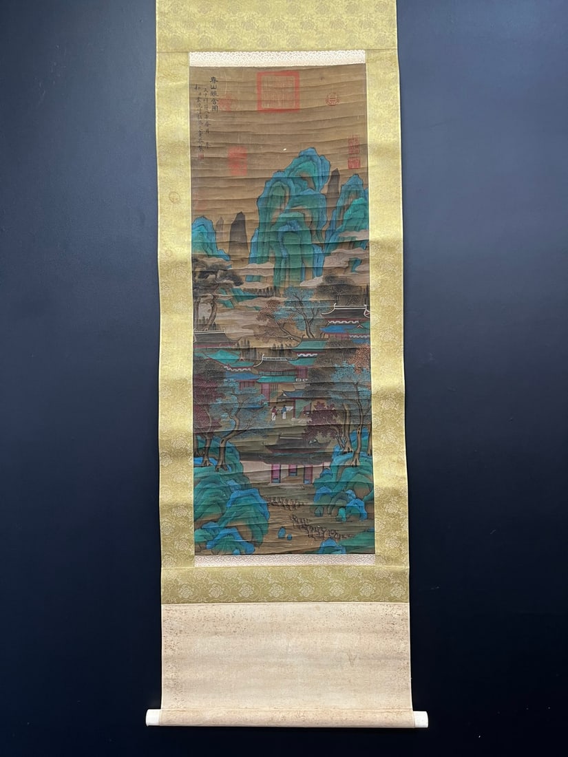 A Chinese Vertical Scroll Ink Painting of Landscape and Figure on Silk,Yan Wengui (1 of 9)