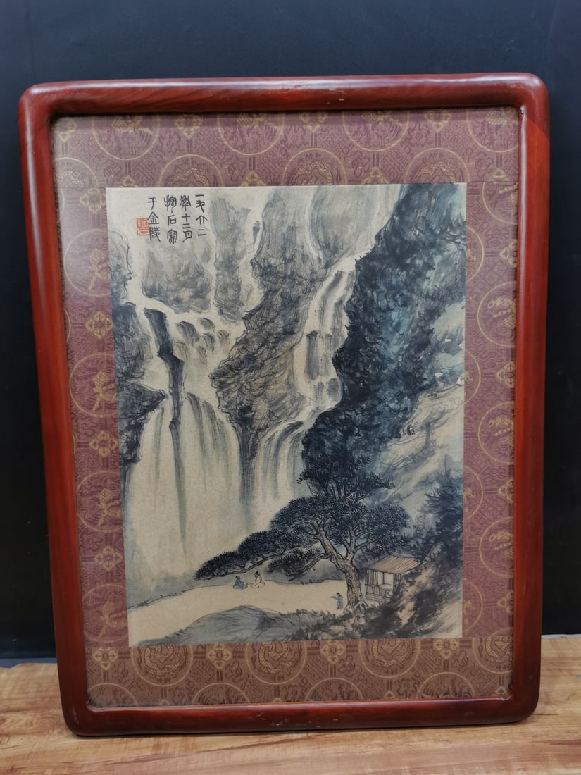 A Chinese Ink Painting of Landscape and Figure on Paper With Frame,Fu Baoshi (1 of 8)