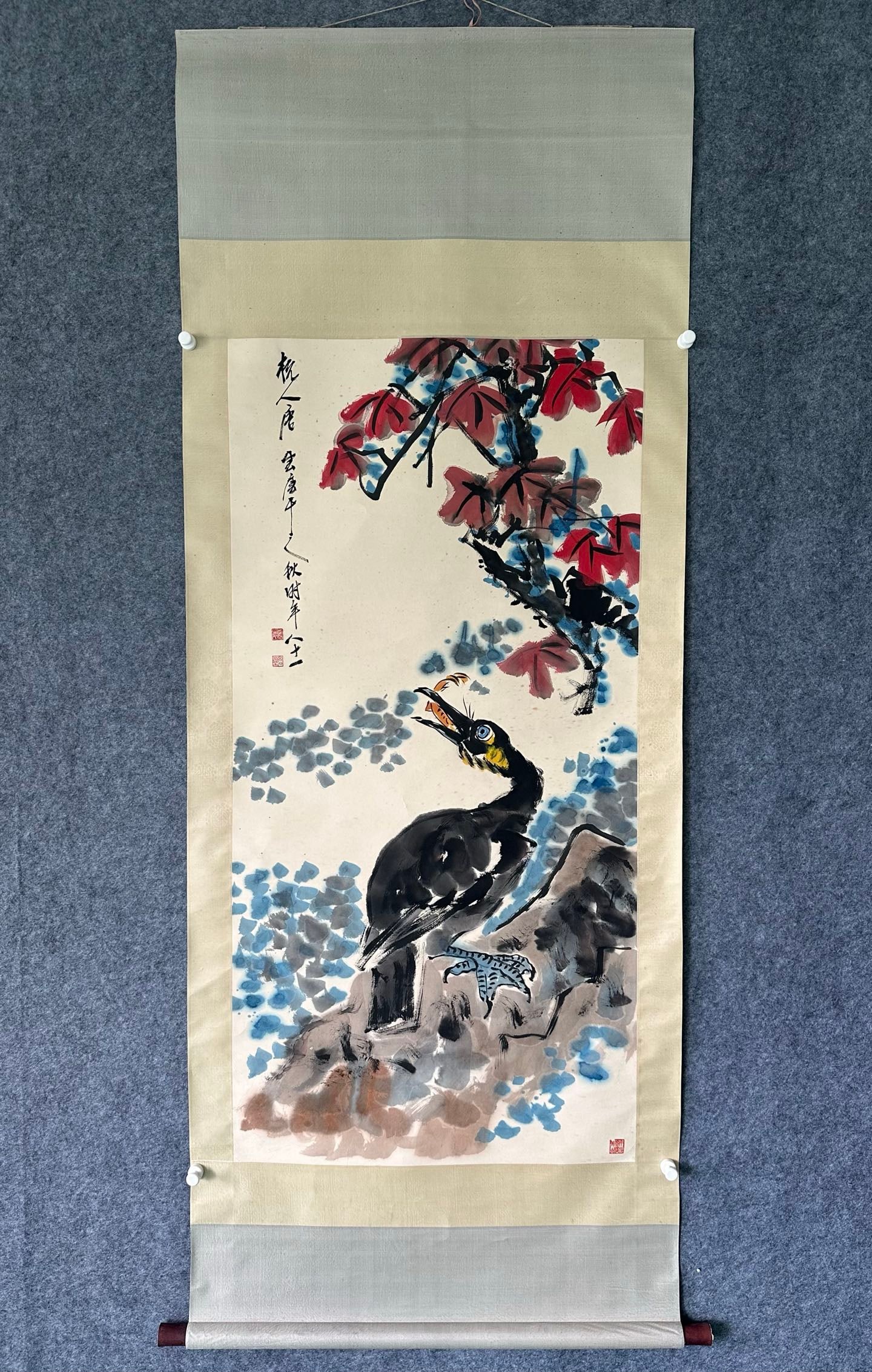 A Chinese Vertical Scroll Ink Painting of Flower and Bird on Paper,Tang Yun (1 of 6)