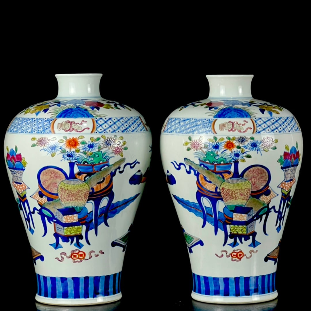 A Pair of Rare Doucai Flower and Fruit Pattern Vases (1 of 9)