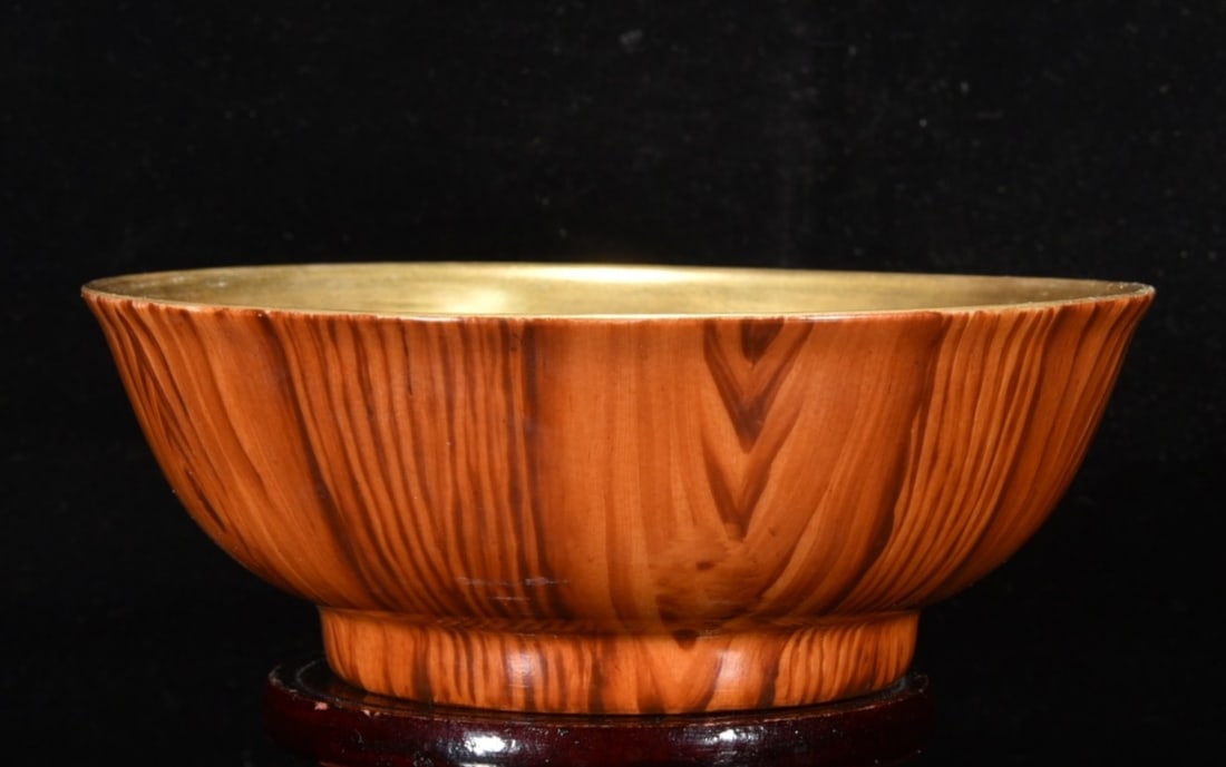 An Exquisite Imitation Wood Grain Glazed Gilt Bowl (1 of 9)