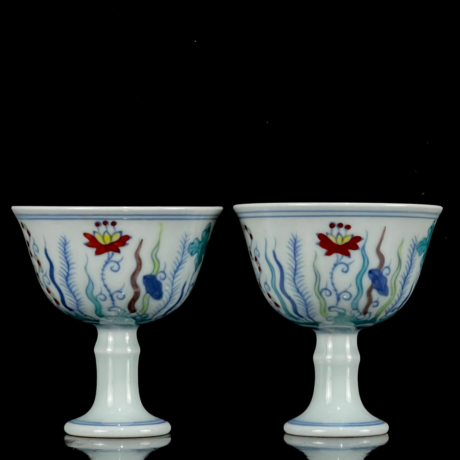 A Pair of Exquisite Doucai Lotus Pattern Stem Cups (1 of 9)