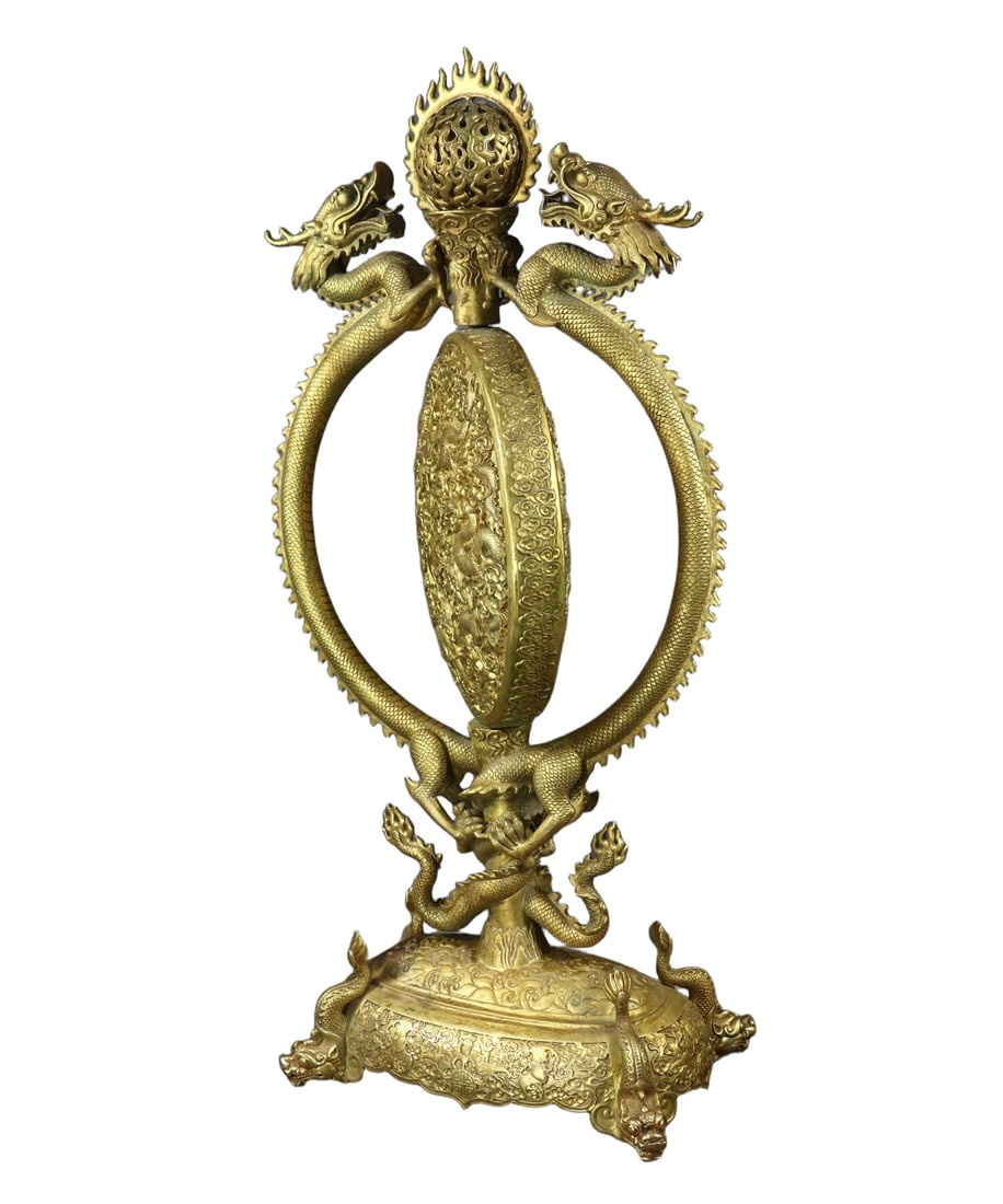 A Huge Gilt Bronze Auspicious Cloud and Dragon Pattern Screen - 2