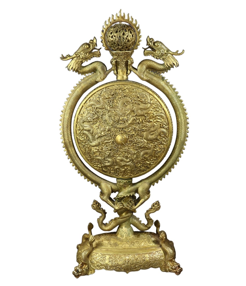 A Huge Gilt Bronze Auspicious Cloud and Dragon Pattern Screen - 3