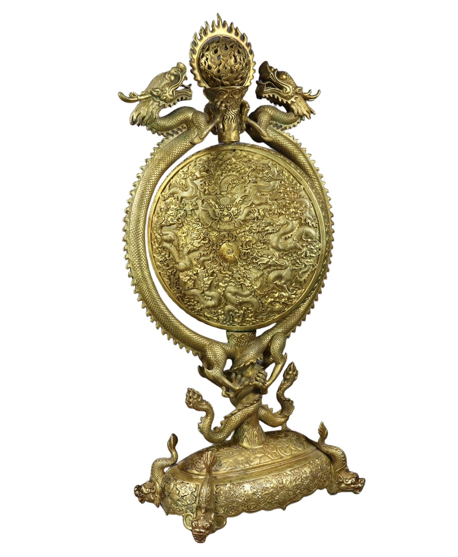 A Huge Gilt Bronze Auspicious Cloud and Dragon Pattern Screen - 4