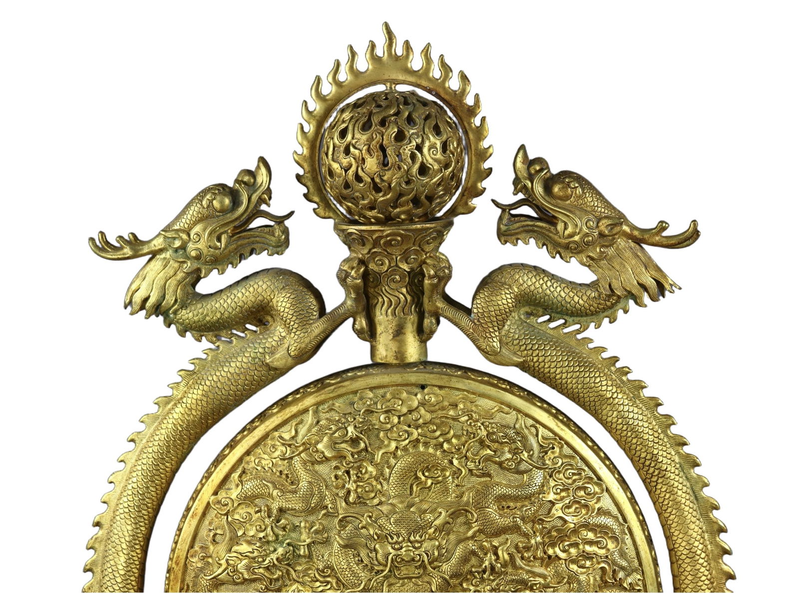 A Huge Gilt Bronze Auspicious Cloud and Dragon Pattern Screen - 5