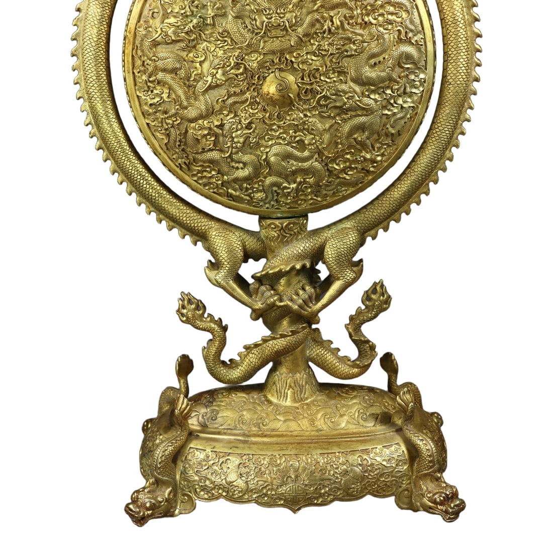 A Huge Gilt Bronze Auspicious Cloud and Dragon Pattern Screen - 7